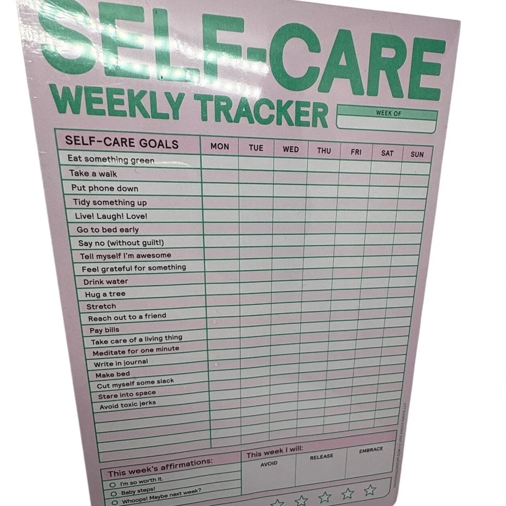 Funny BFF Gift Self-Care Weekly Tracker Classic Pad Pink Green 60 Sheets Gag